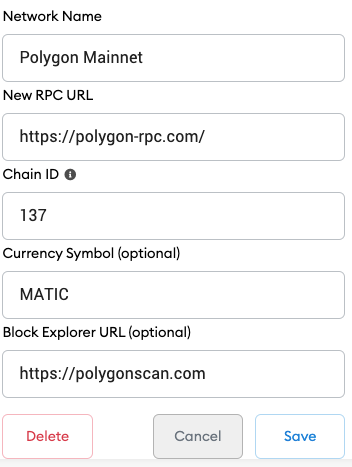 Información de la red de Polygon